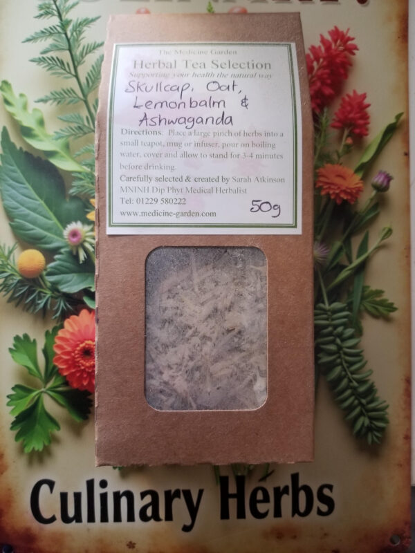 Relax & Restore Herbal Tea – Skullcap, Oat, Lemon Balm & Ashwagandha (50g)