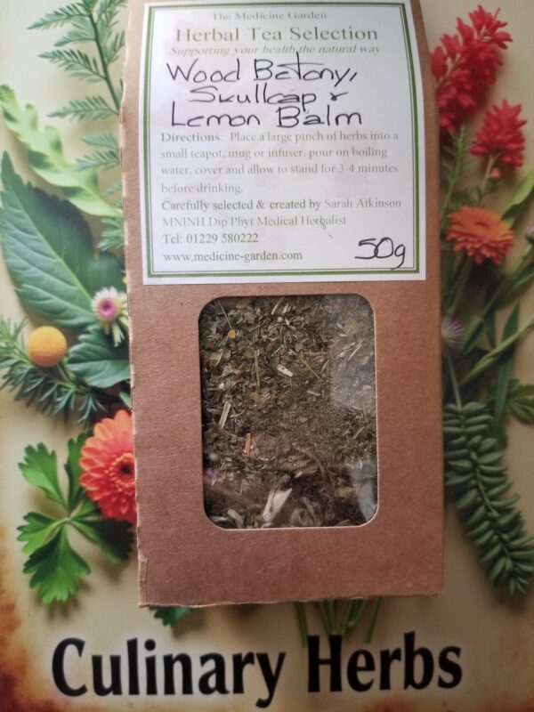 Relax & Unwind Herbal Tea – Wood Betony, Skullcap & Lemon Balm (50g)